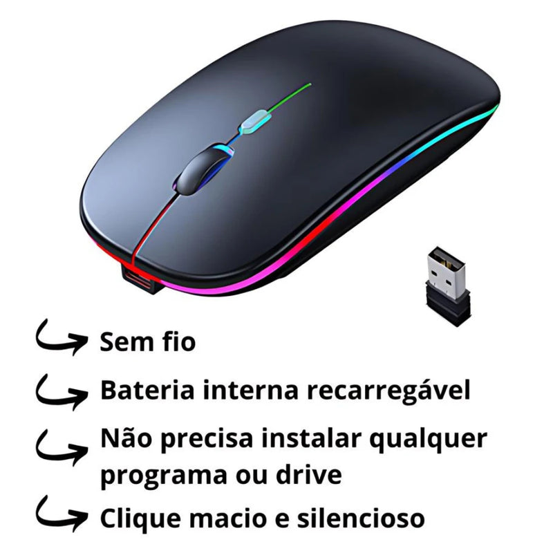 Mouses Wireless Recarregável Led Rgb 2.4 Ghz Sem Fio.