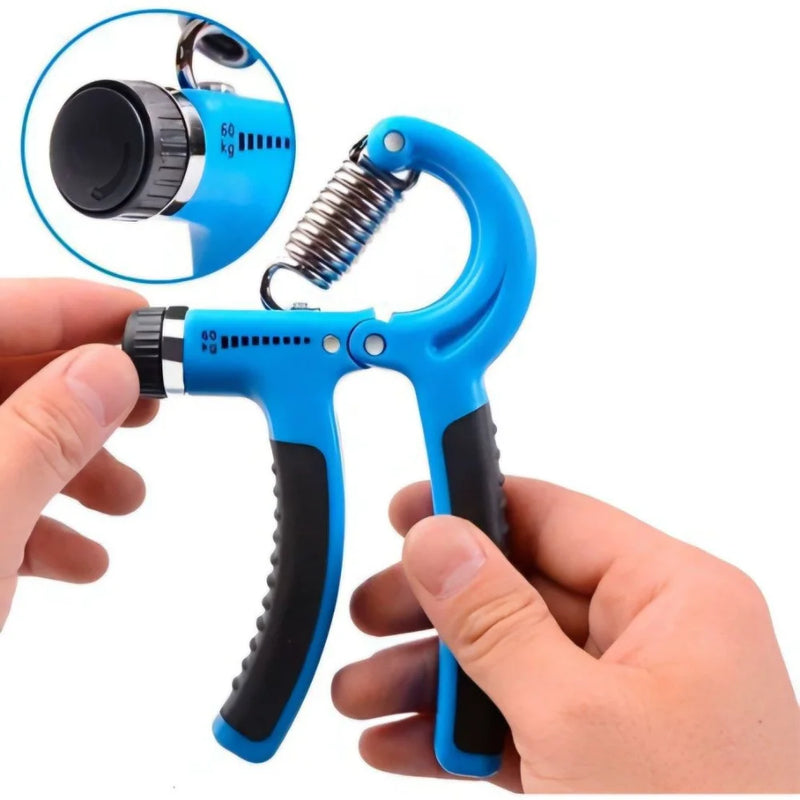 Hand Grip Ajustável com Mola - Exercitador de Mão e Antebraço para Fisioterapia e Fortalecimento (5kg a 60kg) - Azul