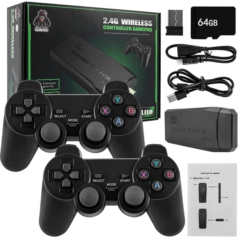 Game Stick 4k hd console de videogame retro 64g + 10000 jogos para ps1/fc/gba controle sem fio