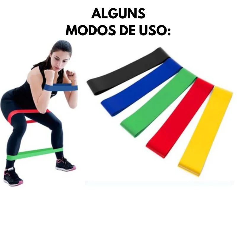 Kit de 5 Mini Faixas Elásticas Ideal p/ Exercício/Academia/Treino/Funcional/Mobilidade Em Casa-ENVIO IMEDIATO PARA TODO BRASIL