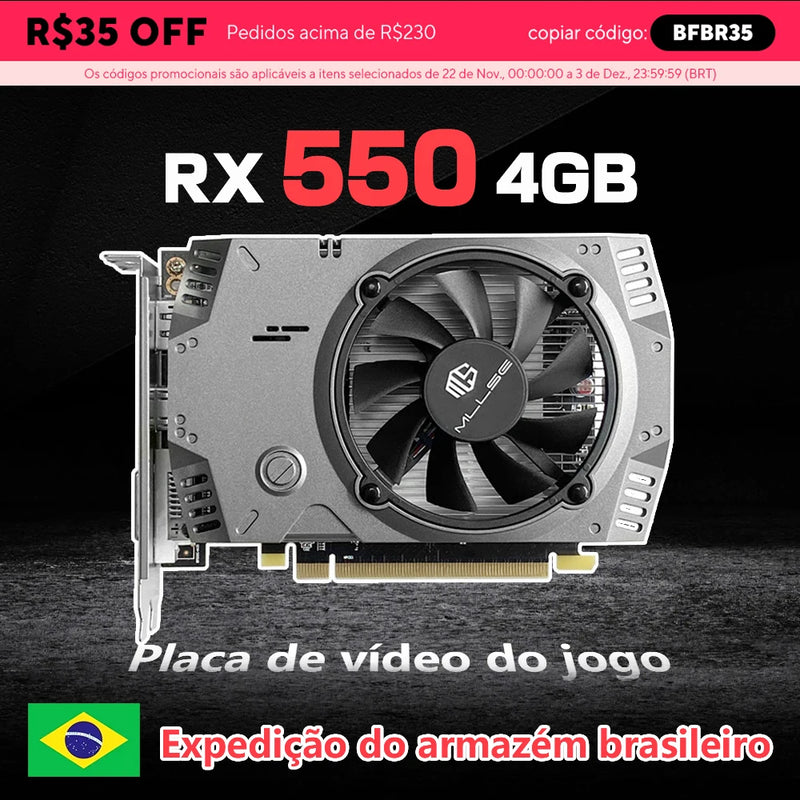 MLLSE AMD Radeon RX 550 4GB Placa De Video Graphics Card GDDR5 128bit PCI-E X16 HDMI DP DVI rx 550 4gb Desktop Gaming Video Card