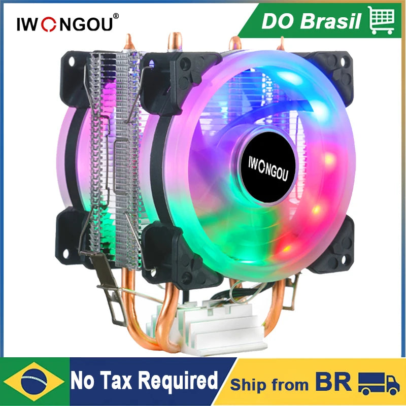 IWONGOU Cpu Cooler 2011 2 Heat Pipes Processor Cooler X99 For Intel AMD RGB Air Cooler Cpu Cooling Fan