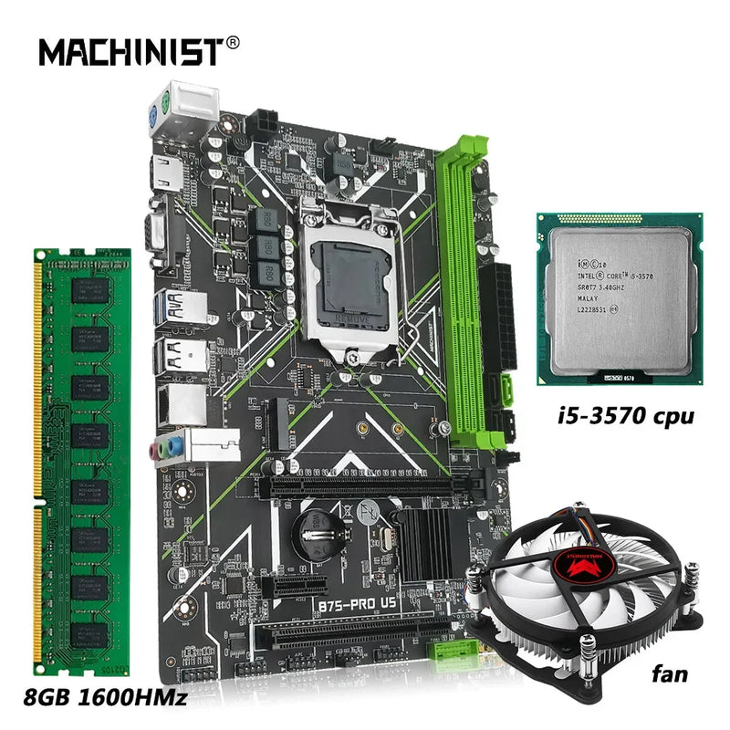 MACHINIST B75 LGA 1155 Motherboard Set Kit Core I5 3570 Processor + DDR3 8GB 1600mhz Memory Combo + CPU Cooler B75 PRO U5 VGA