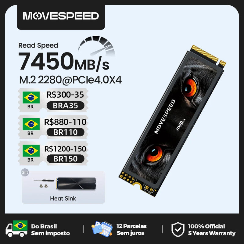 SSD NVMe MOVESPEED M.2 2280 1TB 7450 MBS – Desempenho e Versatilidade