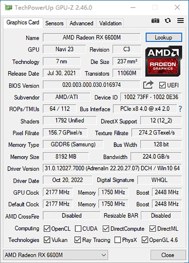 MLLSE AMD Radeon RX 6600M 8GB Placa de Vídeo Gráfica para Jogos GDDR6 128Bits 7nm Compatível com Desktop GPU Brasil