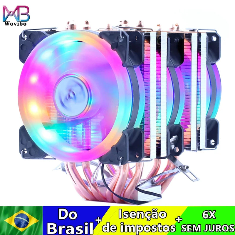 Air Cooler Wovibo WB-6A 6 Tubos De Calor Rgb Cpu Cooler X79 X99 Pwm 4pin Silencioso Para Intel Lga 1150 1151 1155 1700 1200 2011 Amd Am3 Am4 Ventilador