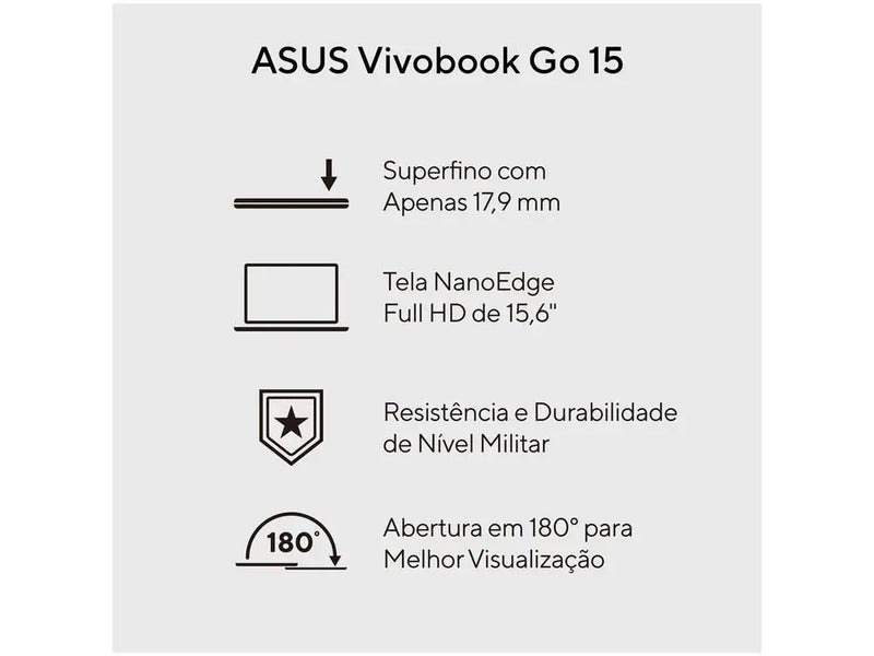 ASUS VivoBook Go 15 E1504GA-NJ447 Intel Core i3 4GB RAM SSD 256GB 15,6 Full HD Linux 90NB0ZT1-M00PS0