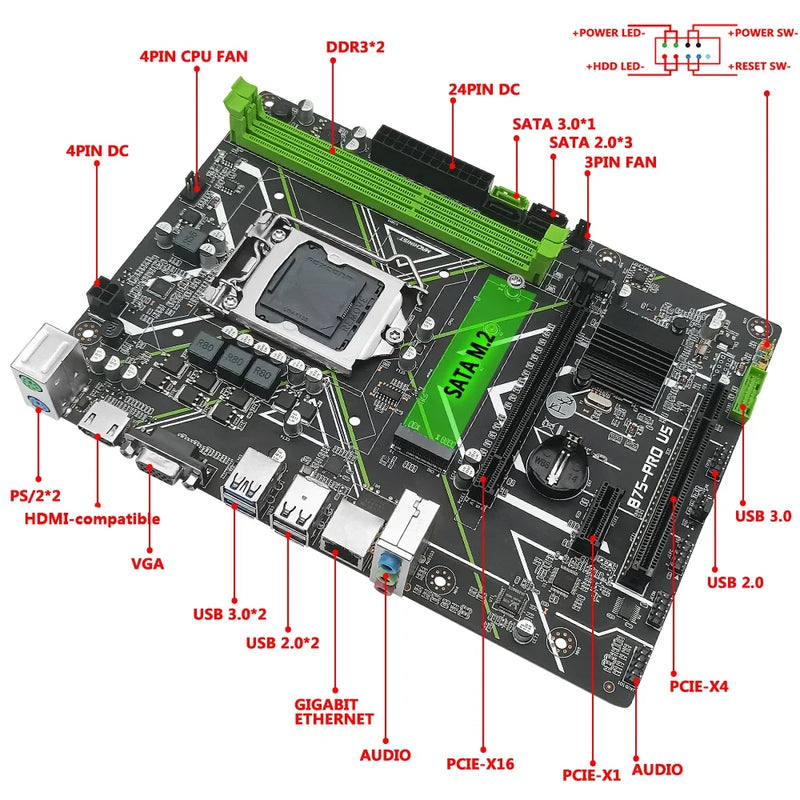 MACHINIST B75 LGA 1155 Motherboard Set Kit Core I5 3570 Processor + DDR3 8GB 1600mhz Memory Combo + CPU Cooler B75 PRO U5 VGA